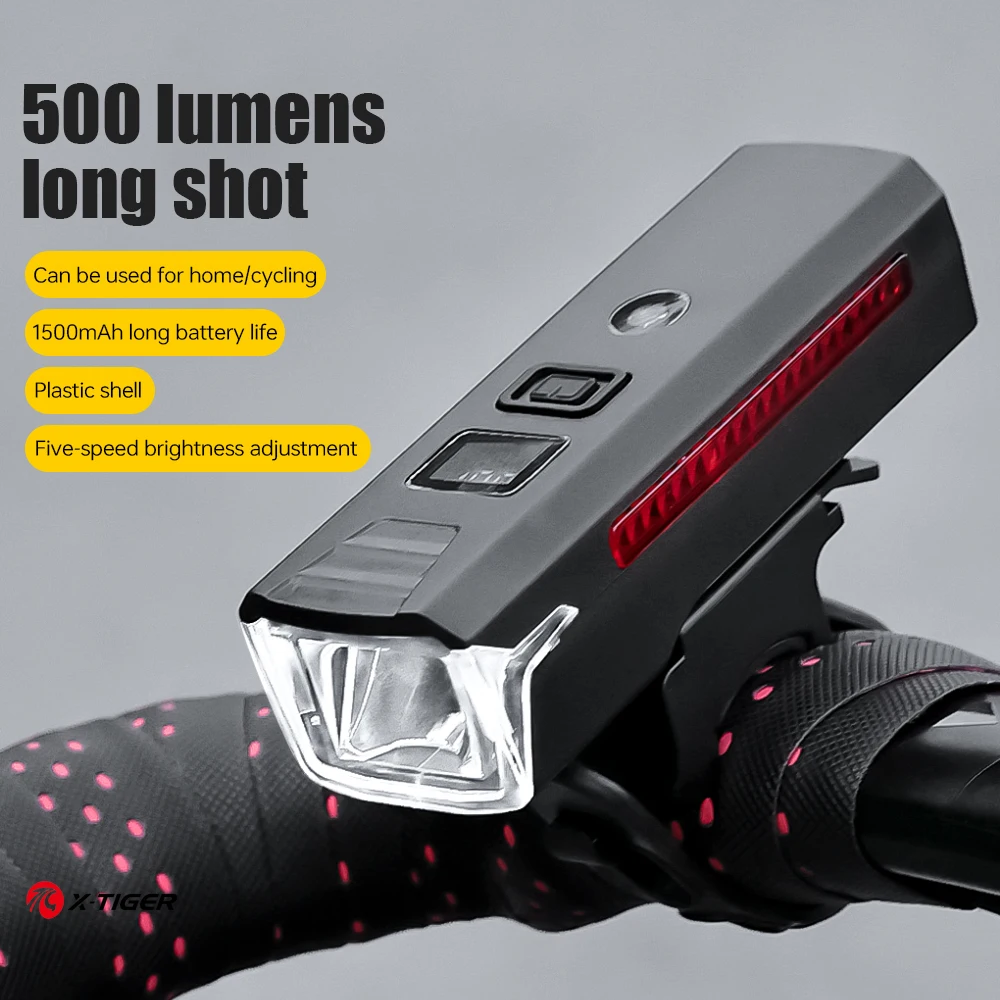 X-TIGER 500Lumens Bicycle Light Power Bank Flashlight Handlebar USB Charging MTB Road Bike Headlight With Digital Display