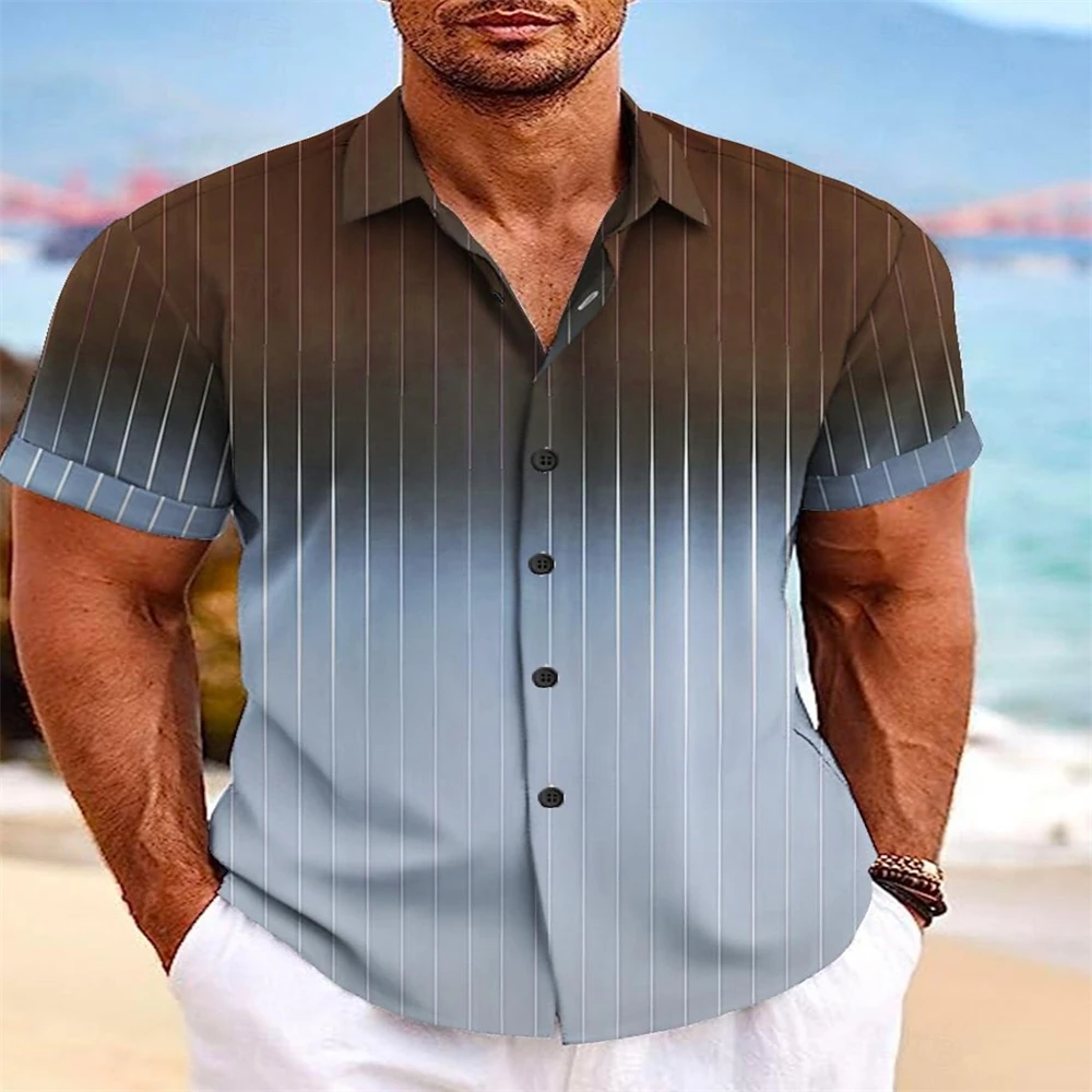 Camisa hawaiana con estampado de rayas para hombre, camisa de manga corta para hombre, moda diaria, informal, Playa