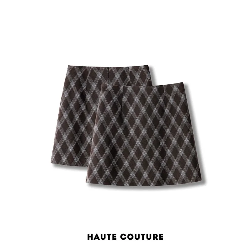 تنورة متوسطة الطول من الصوف العتيق للنساء، تنورة شتوية ضيقة لتغطية الورك على شكل حرف A