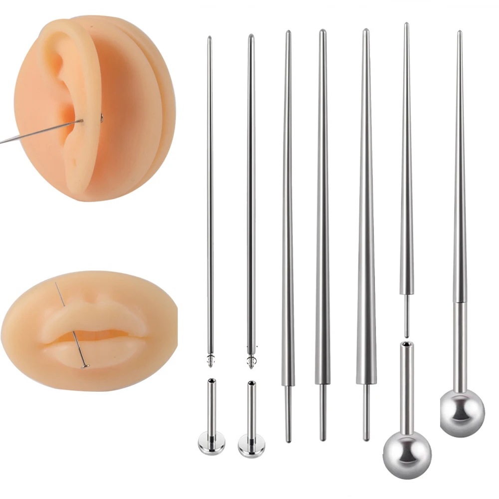 2 uds aguja de perforación de acero inoxidable inserción cónica joyería para Piercing corporal sin rosca oreja labio nariz pezón guía Pin herramienta
