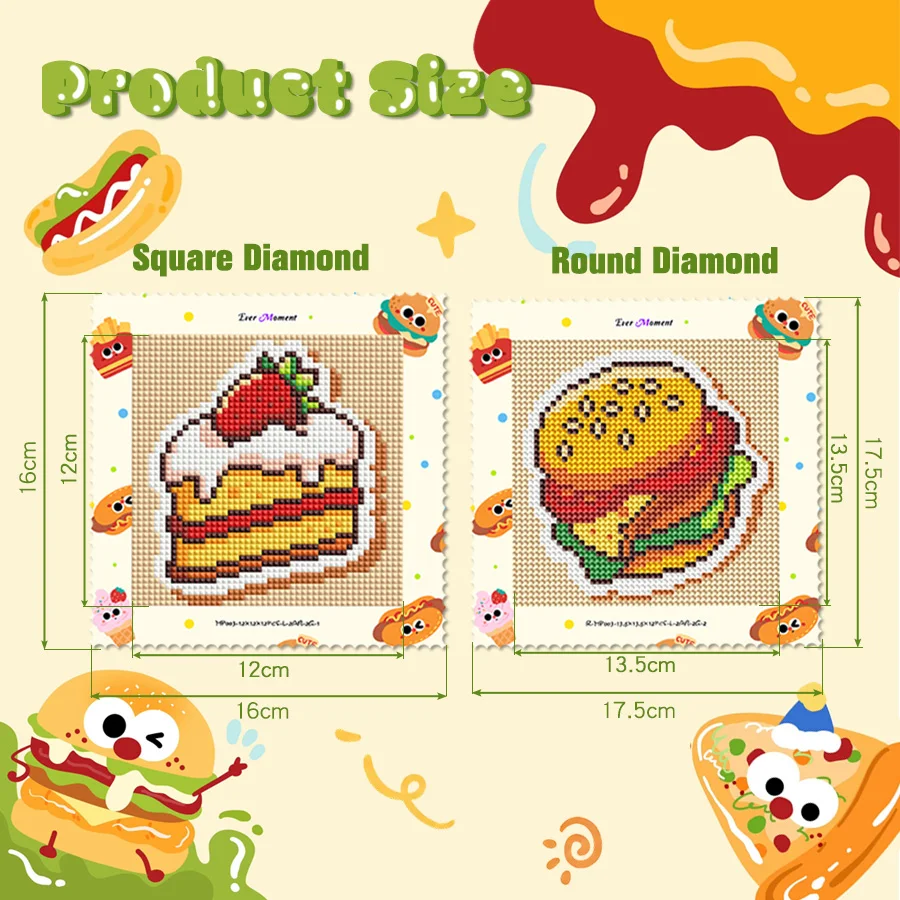 Ever Moment High Quality Mini Diamond Painting 12 Pcs/set Hamburger Small Painting Fast Food Diamond Art MP003 view 3
