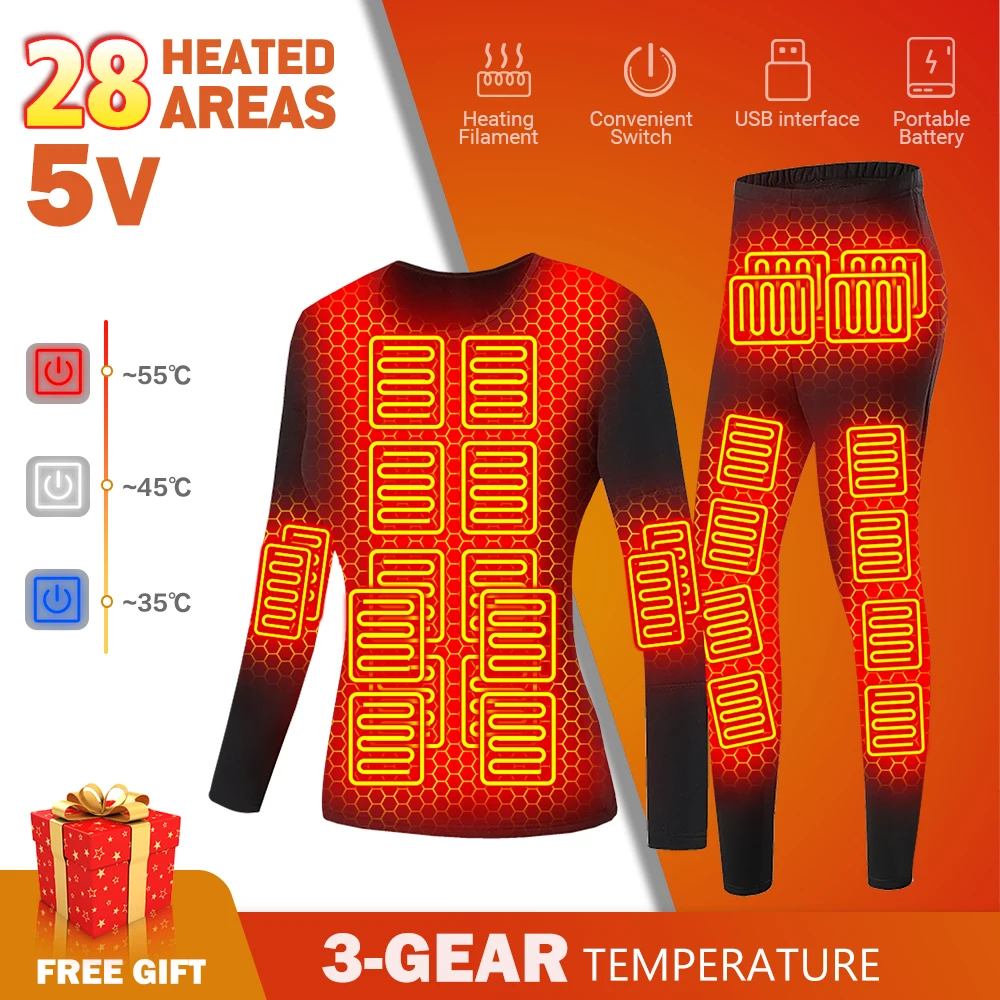 

Winter Women's Men's Heated Underwear Thermal Heated Jacket Vest USB Electric Heating Clothing Ski Suit Autumn Pants S-5XL