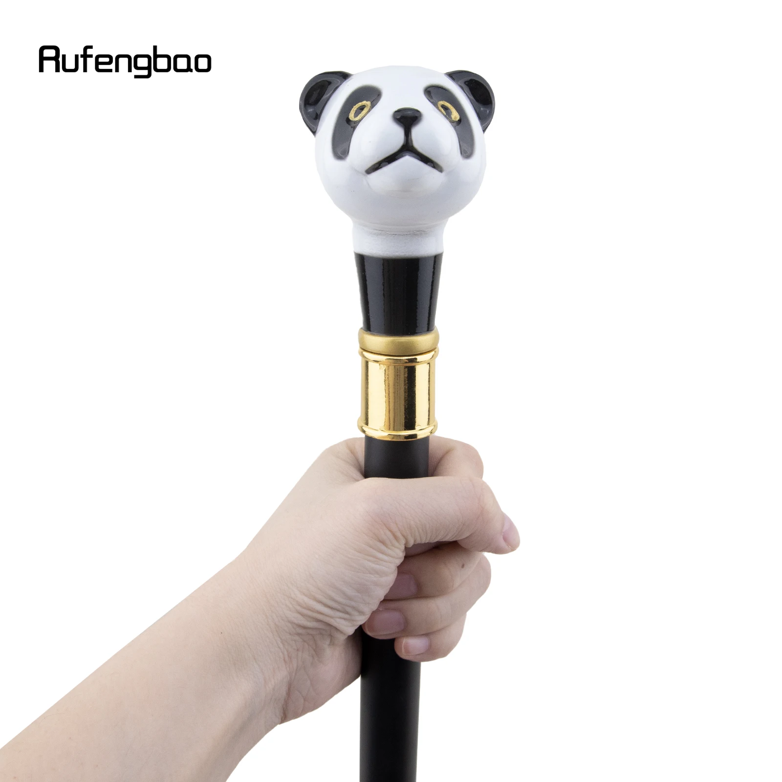 Black White Panda Single Joint Walking Stick with Hidden Plate Self Defense Fashion Cane Plate Cosplay Crosier Stick 93cm