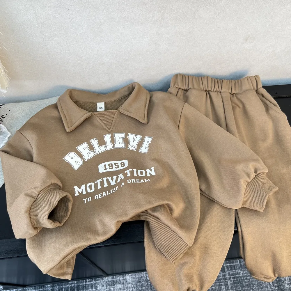 2026 Spring New Children Long Sleeve Clothes Set Boys Girls Letter Print Sweatshirt + Pants 2pcs Suit Cotton Kids Casual Outfits