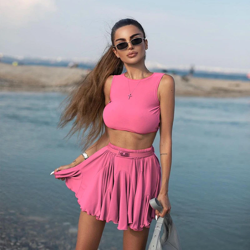 Vacation Style Sexy Backless Vest Half Skirt Casual Set 2024 ins Summer Cross-Border New Women\'s Clothing  YJ24070MHO