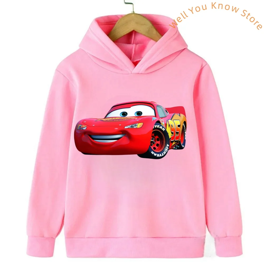 Disney Car Lightning McQueen Cartoon Children Hoodie Autumn Cute Anime Printed Kid Boy Girl Clothing Fashion Pullover Sweatshirt