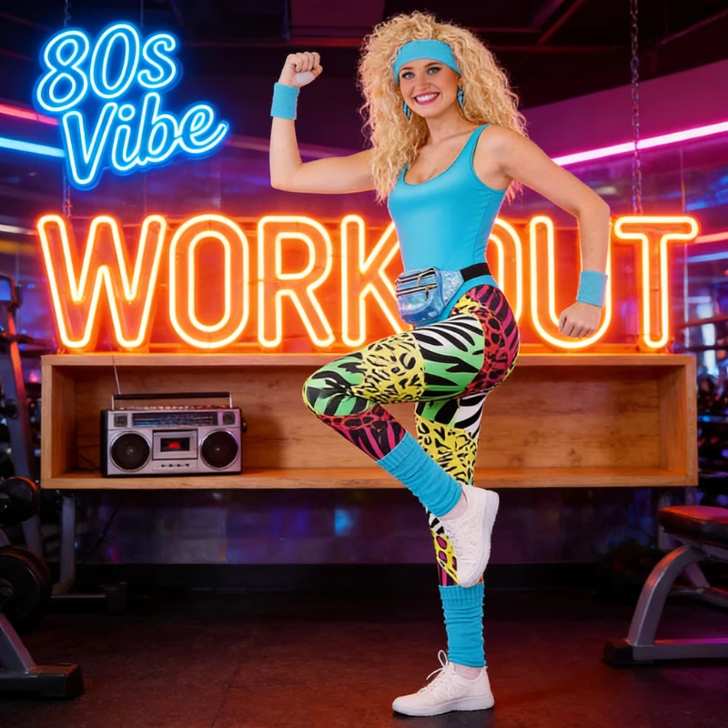 

Комплект танцевальных костюмов 80-х годов: 7 предметов, ретро-образ, облегающий крой, для тренировок и выступлений на сцене