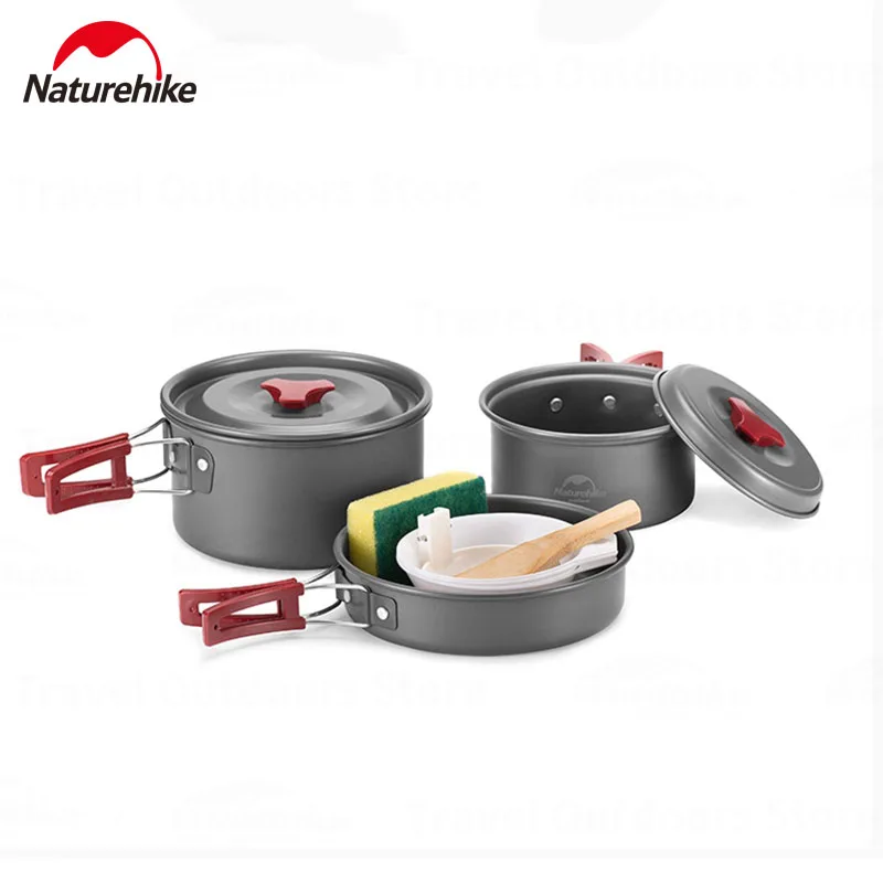 Naturehike Outdoors Cookware Portable Easy To Store Picnic Cooker 2-3 Man Ultralight Camping Hiking Pot Pan Set 4 in 1 Cookware