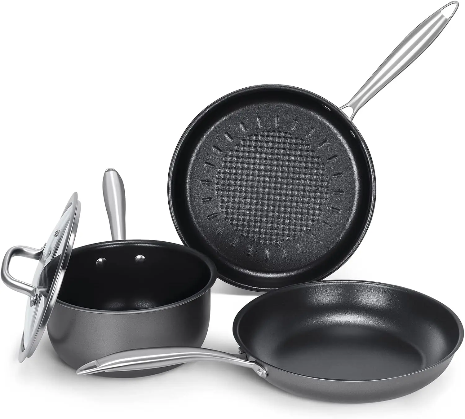 

Induction Pots and Pans Stainless Steel Pots And Pans Set 4pcs With Lid Induction Cookware For Oven & Dishwasher Safe