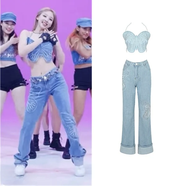 

Джинсовый жилет и прямые джинсы для выступлений Twice Lim Na Young: модный сценический костюм для женщин