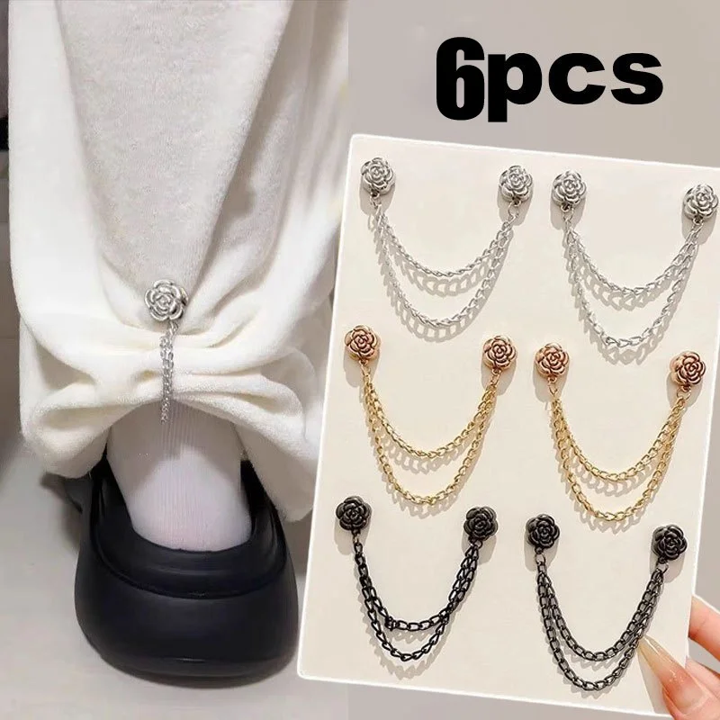 6pcs Camellia T-shirt Clothing Adjustment Buckle, Multi Functional Strong Magnetic Button Clip Needle Free Brooch Clip for Women