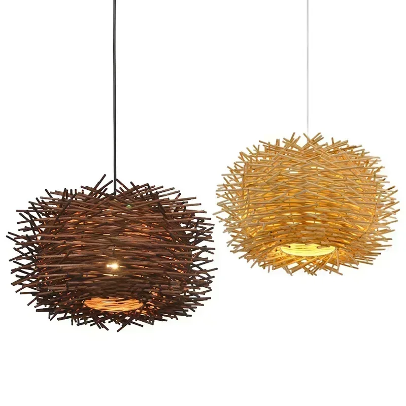 

Chinese Handmade Woven Rattan Bird's Nest Pendant Light Study Tea Room Hotel Countryside Restaurant Decoration Pendant Light