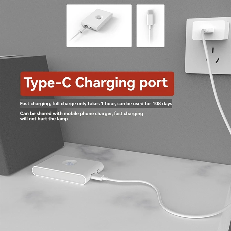 BAAG-Lampe d'escalier rechargeable avec détecteur de mouvement, veilleuse blanc chaud, collée dans le couloir, la cuisine, l'armoire, la chambre à coucher,