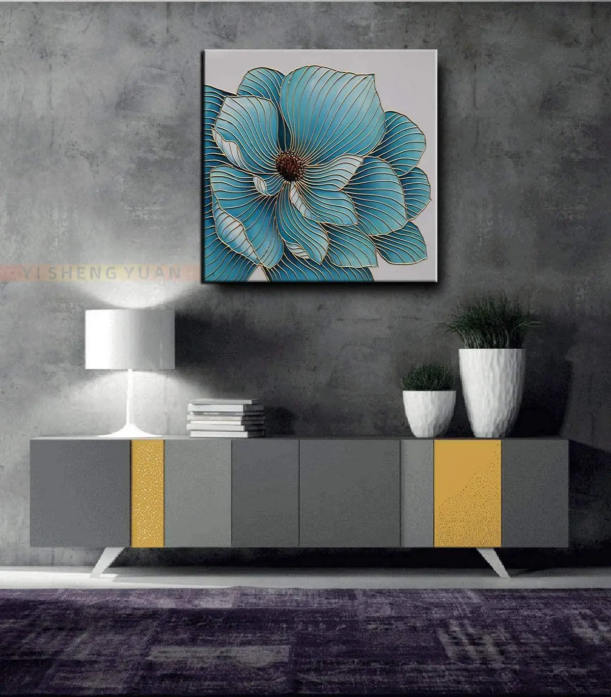 Blue Flowers Paintings 100% Hand Painted Oil Painting on Canvas Contemporary Abstract Artwork Wall Art Paintings Home Decoration