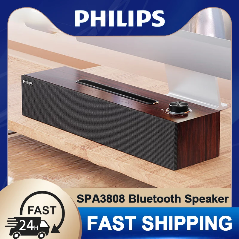 Оригинальный портативный Bluetooth-динамик Philips SPA3808 с басами Hi-Fi стерео семейный держатель динамический деревянный к...