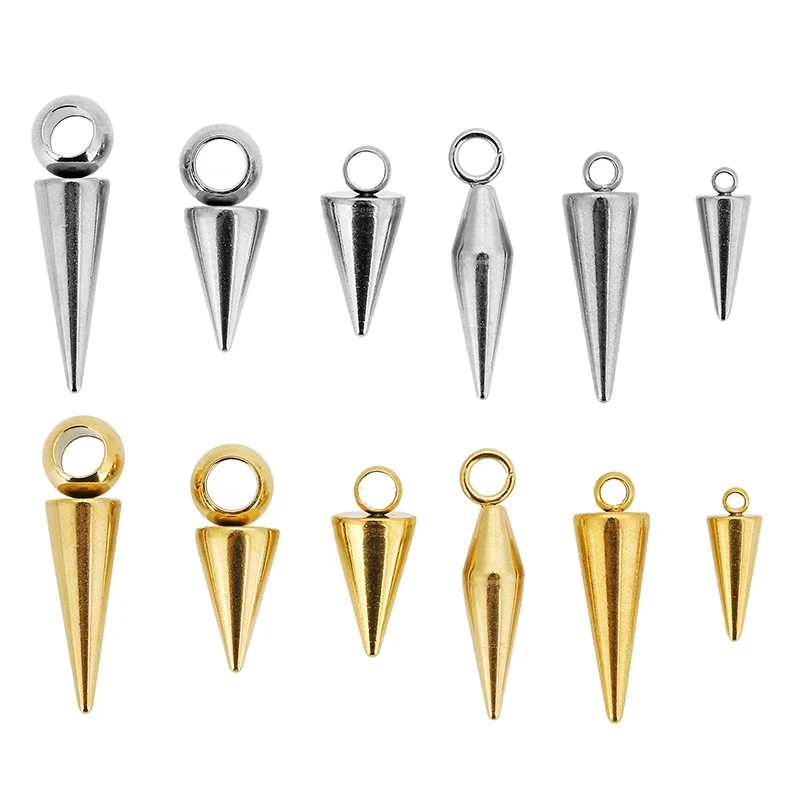 10PCS Stainless Steel Cone Charms Pendants Retro Bullet Spike Beads Charms for Women Man Hoop Earring Necklace Jewelry Making