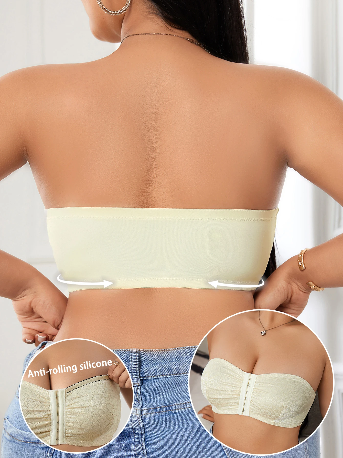 Large Bust Appears Smaller, Wireless Front-Clasp Bandeau, Push-Up, Shaping, Non-Slip, Strapless, Plus Size, Side Breast Collection, Beautiful Back, Chest Wrap