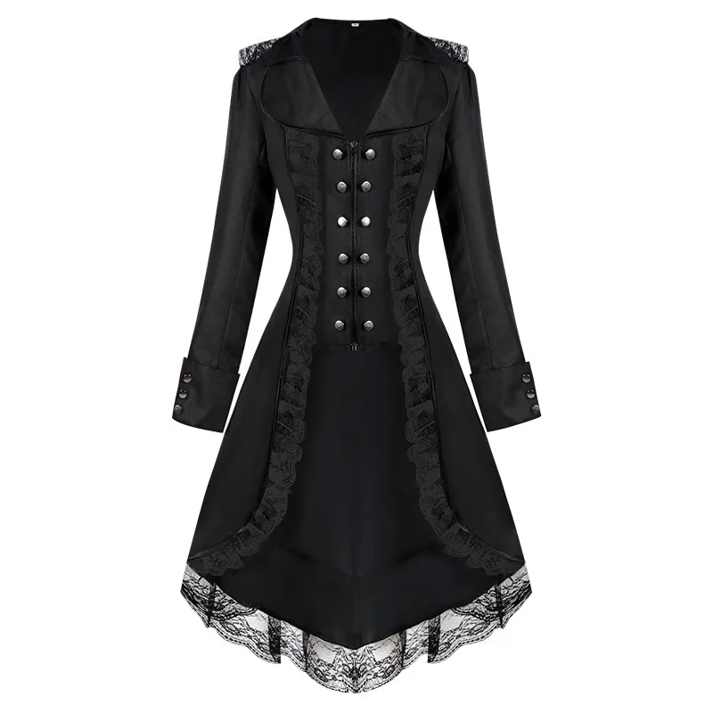 Women Steampunk Clothes Tuxedo Coat Gothic Victorian Tailcoat Party Medieval Retro Stage Lady Zipper Button Lace New Jackets