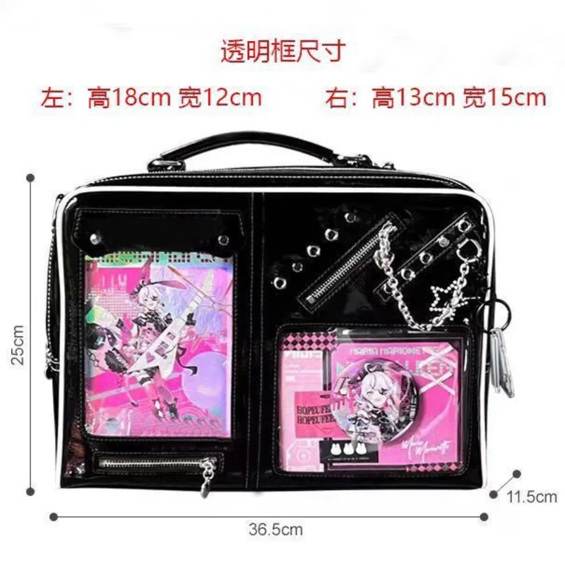 برشام سلسلة Y2k Ita حقيبة يد الفتيات جيب مزدوج Preppy نمط حقيبة كتف شارة عرض Harajuku ظهره لطيف دمية الألم حقيبة #6