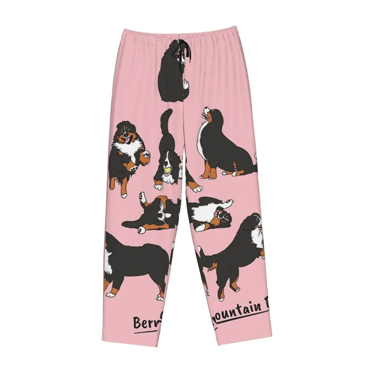 Custom Playing Bernese Mountain Dog - Pink Background Women Pajama Pants Lounge Sleep Sleepwear Bottoms with Pockets