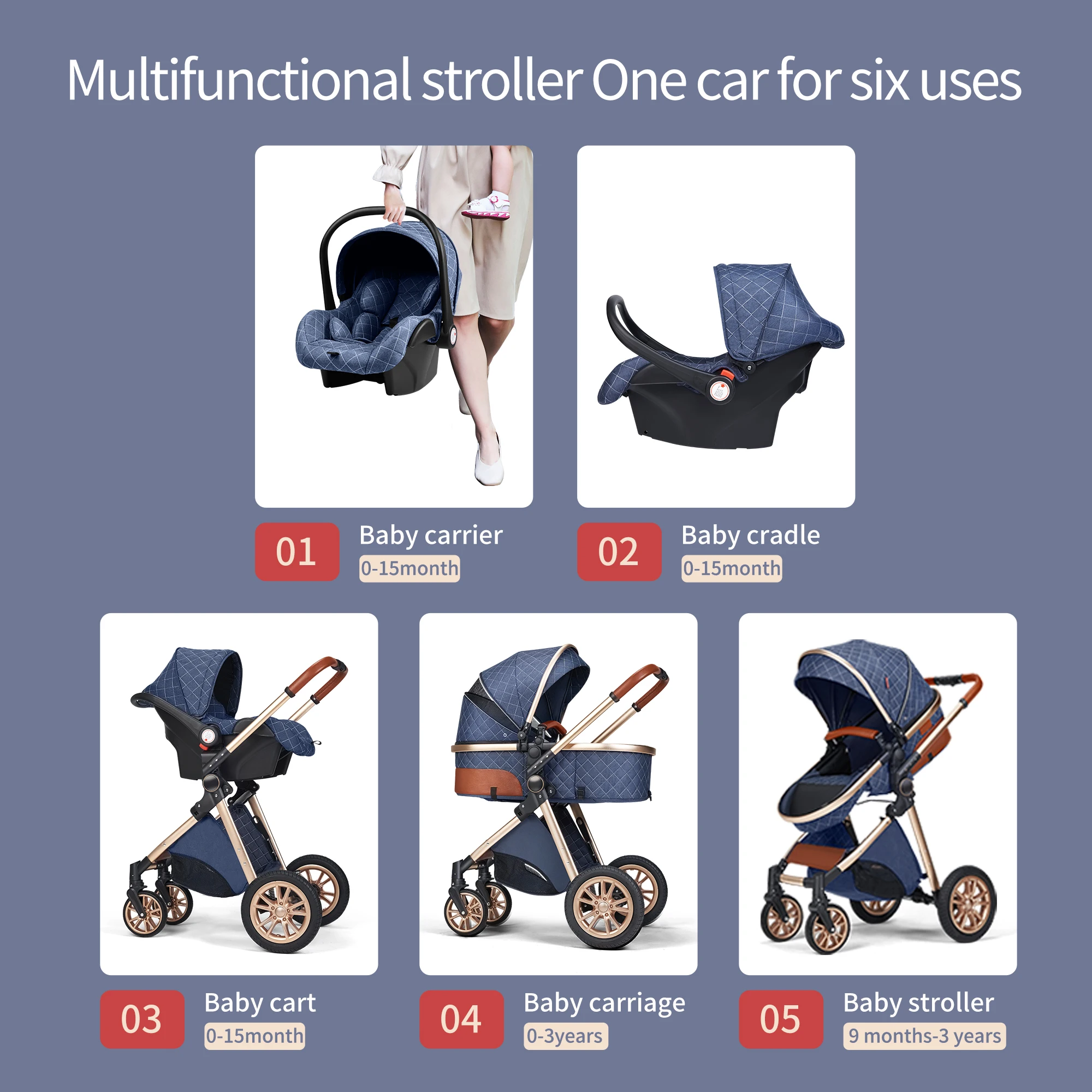 Luxury Travel Pram 3‑in‑1 Baby Stroller 10