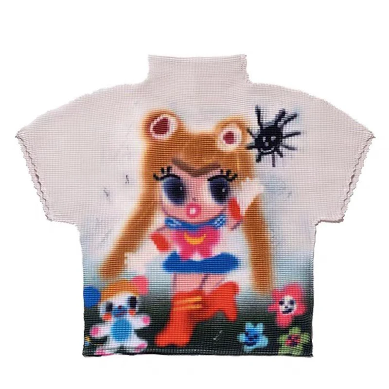 

Pleated T-shirt Women's Summer Slim Hottie Short Top women t shirt crop top y2k accessories ropa mujer