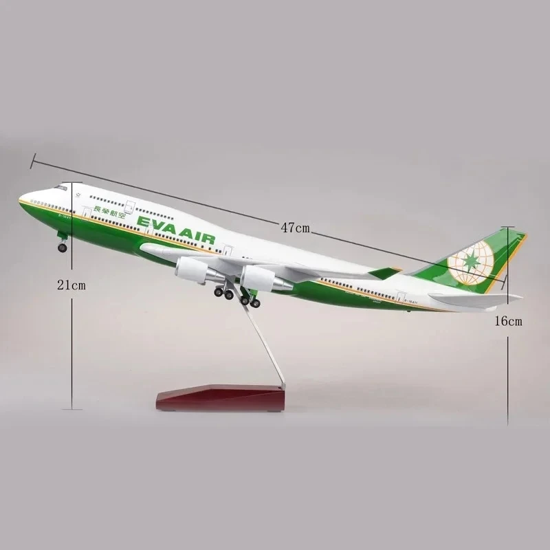 

1/150 Scale 47CM Airplane B747 Aircraft Taiwan EVA AIR Airline Model W Light and Wheel Landing gears Diecast Plastic Resin Plane