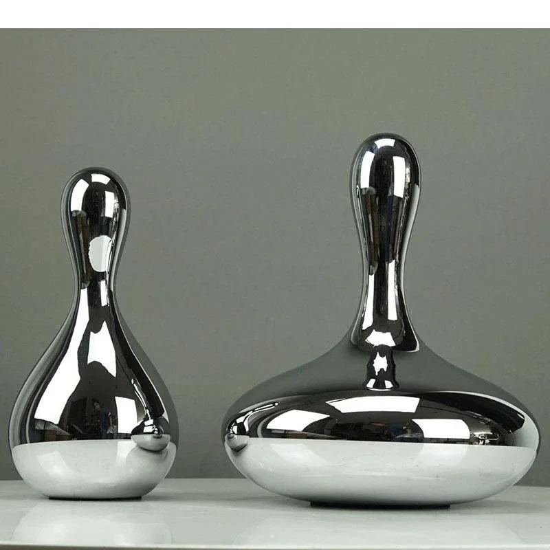 Silver Bowling Pins Ornaments Modern Design Glass Water Drop Shape Statue Desk Decoration Decor Crafts Sculpture
