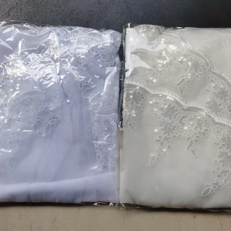 2 Tier Lace Sequins Edge Fingertip Length Bridal Wedding Veil Bride Bridal