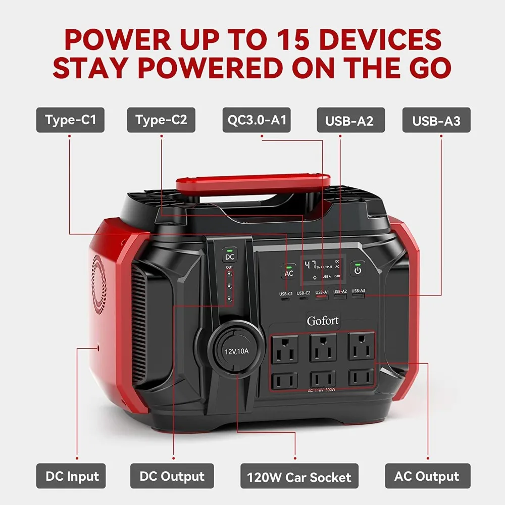 Portable Power Station 540Wh/500W(Peak 1000W) 6 x AC 110V Outlets PD 60W Portable Solar Generator CPAP Battery Power Outage Supplies Emergency Backup Power for Outdoor RV/Van Camping Fishing,Outdoor Energy Camping Travel(Solar panels sold separately) view 3