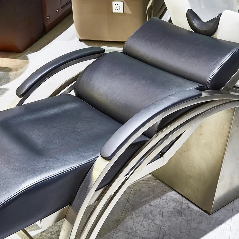 Factory Direct 2026 Semi-reclining shampoo bed salon barber shop hair salon special ceramic basin stainless steel