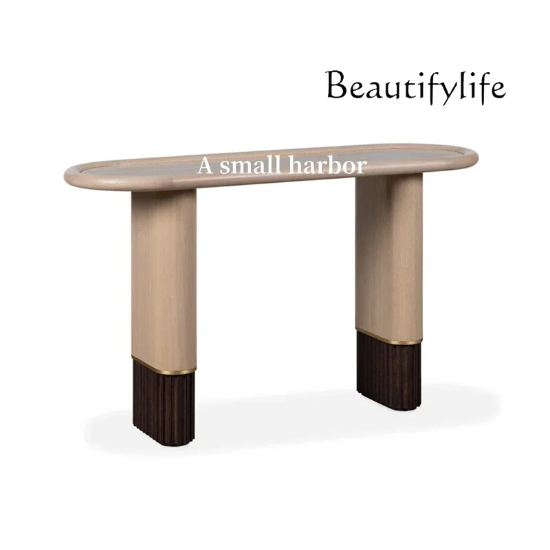 Italian minimalist entrance table, solid wood long case, marble entrance table, ultra-narrow end view table, sofa back