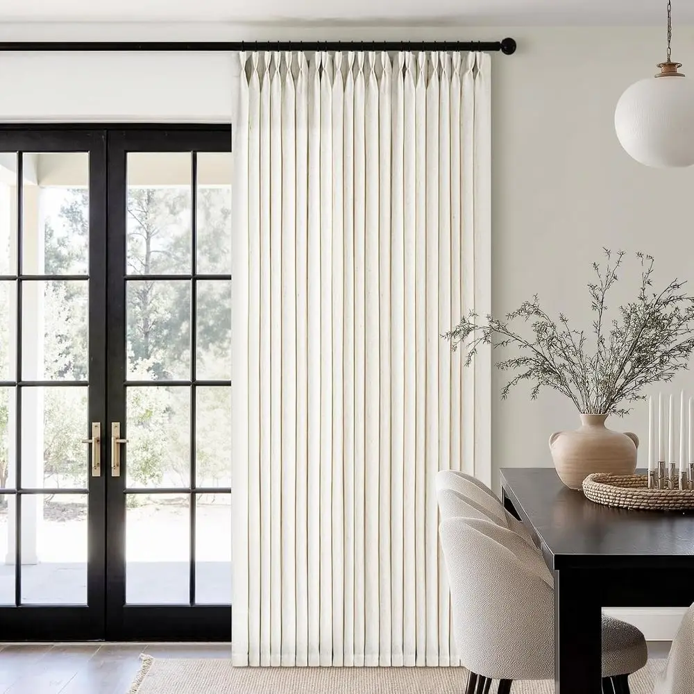 96 rideaux en lin avec plis à mémoire de forme pour salon/chambre - Texture ivoire crème de bouleau naturel