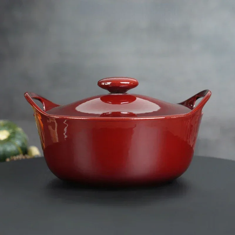 

Mirror Red Enamel Pot, Cast Iron Micro Pressure Pot, Universal Cookware for Open Fire and Induction, Cooking Pot, 22cm