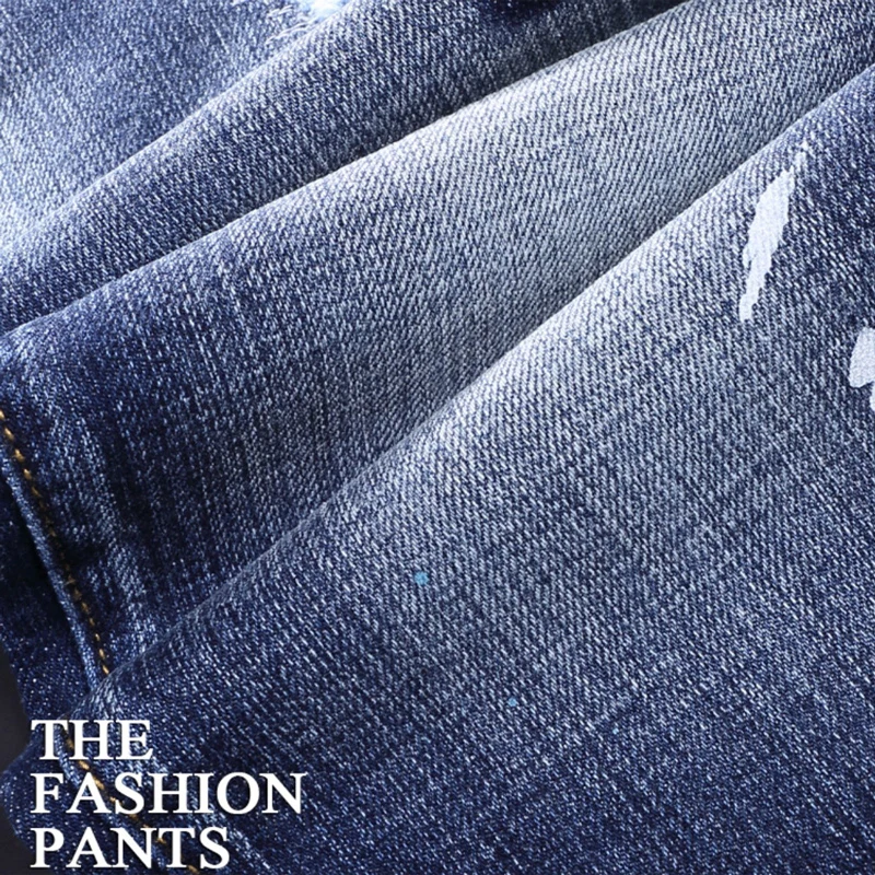 High Street Fashion Men Jeans Retro Blue Stretch Skinny Fit Painted Ripped Jeans Men Vintage Designer Brand Denim Pants Hombre