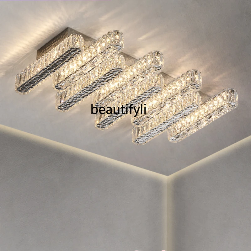 yj Light Luxury Crystal Living Room Ceiling Lamp Simple Modern Bedroom Light Ultra-Thin Room Lights