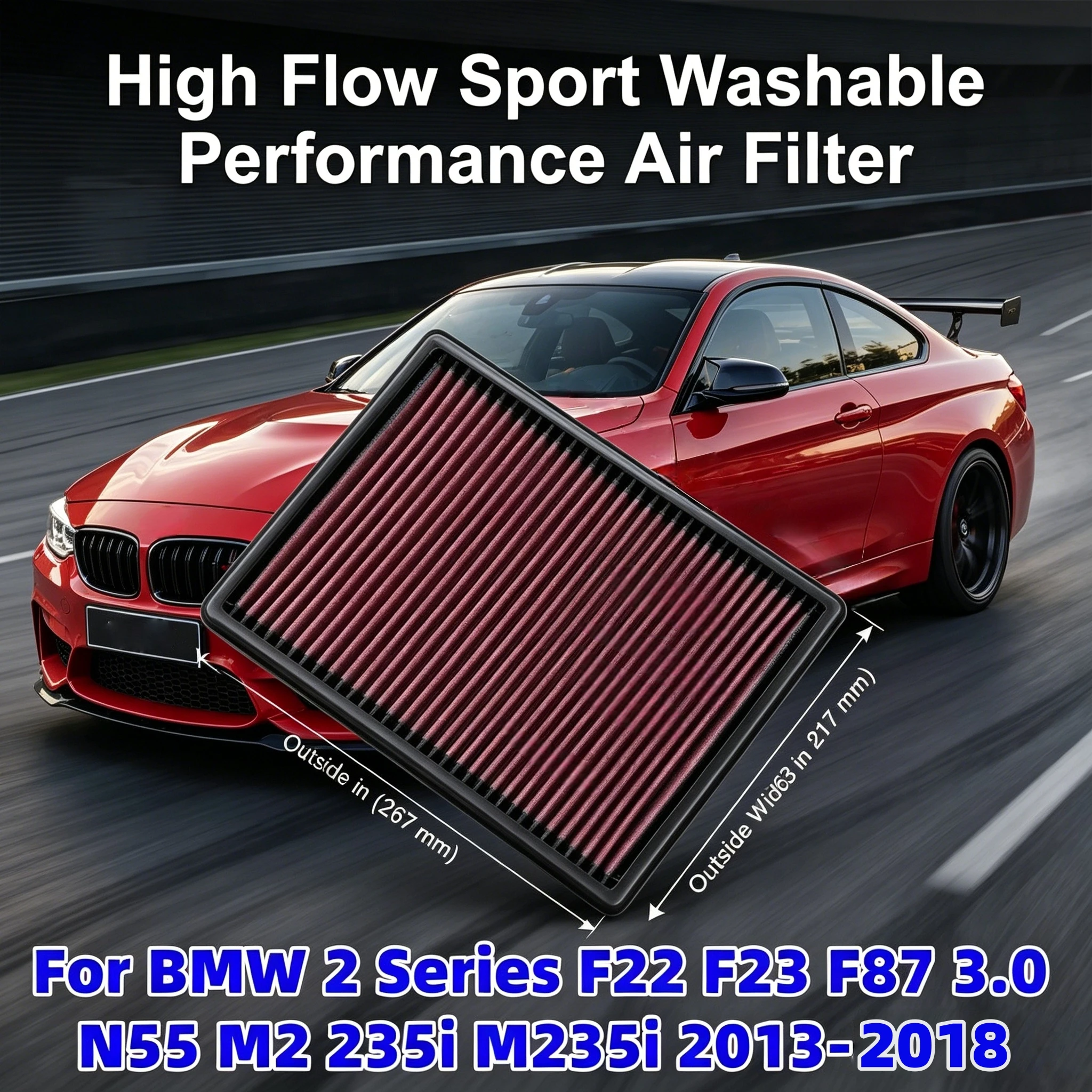 High Flow Sport Washable Performance Air Filter For BMW 2 Series F22 F23 F87 3.0 N55 M2 235i M235i 2013-2018 33-2997 13717602643