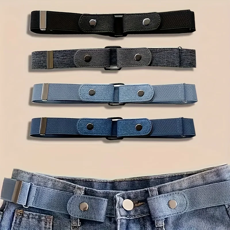 4 pcs - Multi-color, versatile, adjustable lazy man's belt for both men and women. Elastic and suitable for daily casual pants.