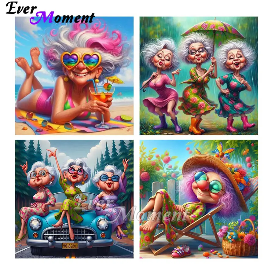 

Ever Moment 5D Алмазная вышивка Happy Old Woman квадратная и круглая дрель картина вышивка крестиком мозаика домашний декор подарок ASF2797
