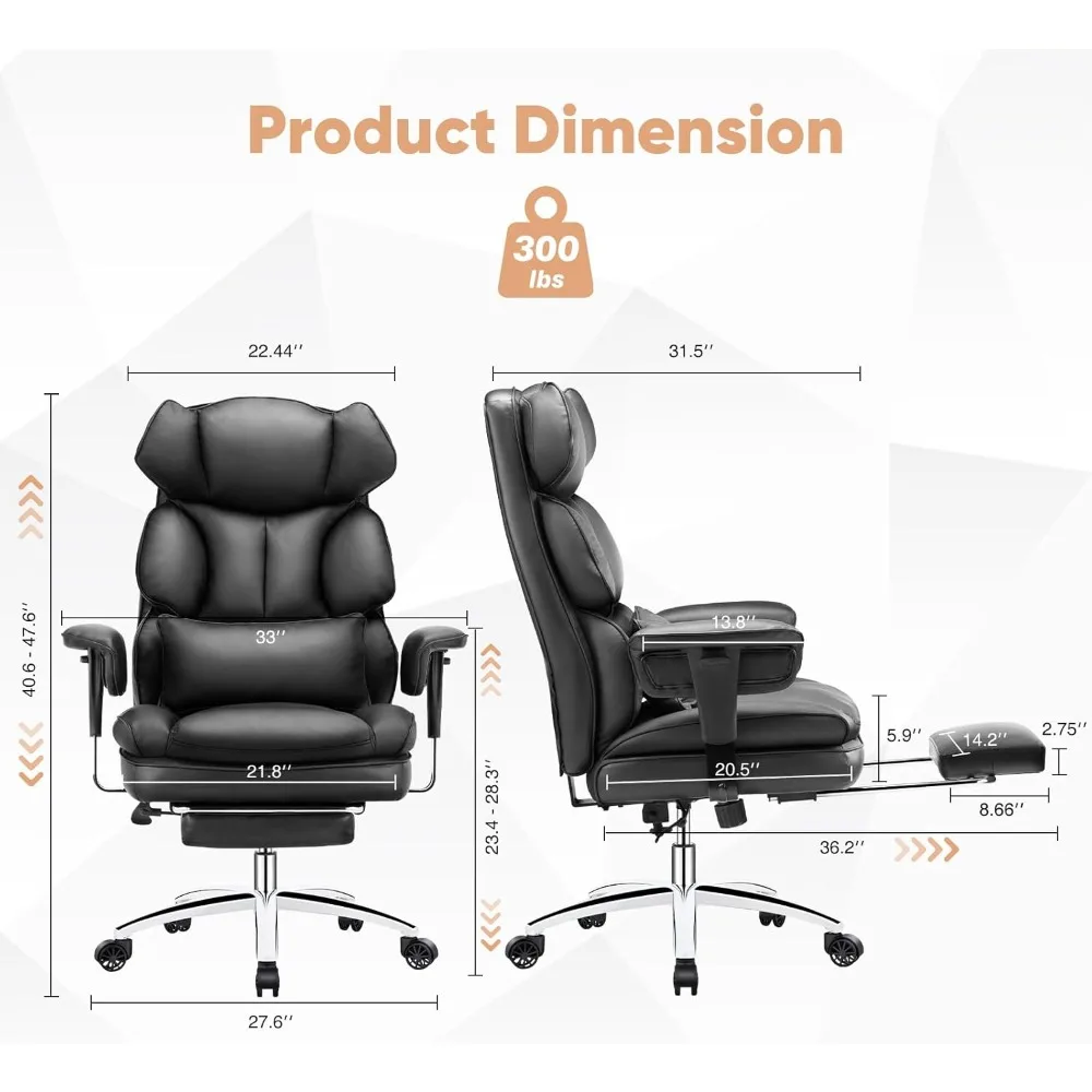 XMSJ  Executive Home Office Desk Chair Ergonomic Big Tall High Back with Footrest & Lumbar Support, Reclining Height Adjustable