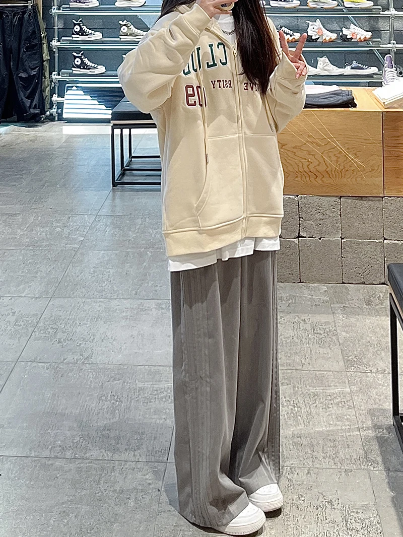 Gray Slimming Wide Leg Pants Women's Spring Summer Design Sensation Casual Pants Versatile Long Pants Draping Pants