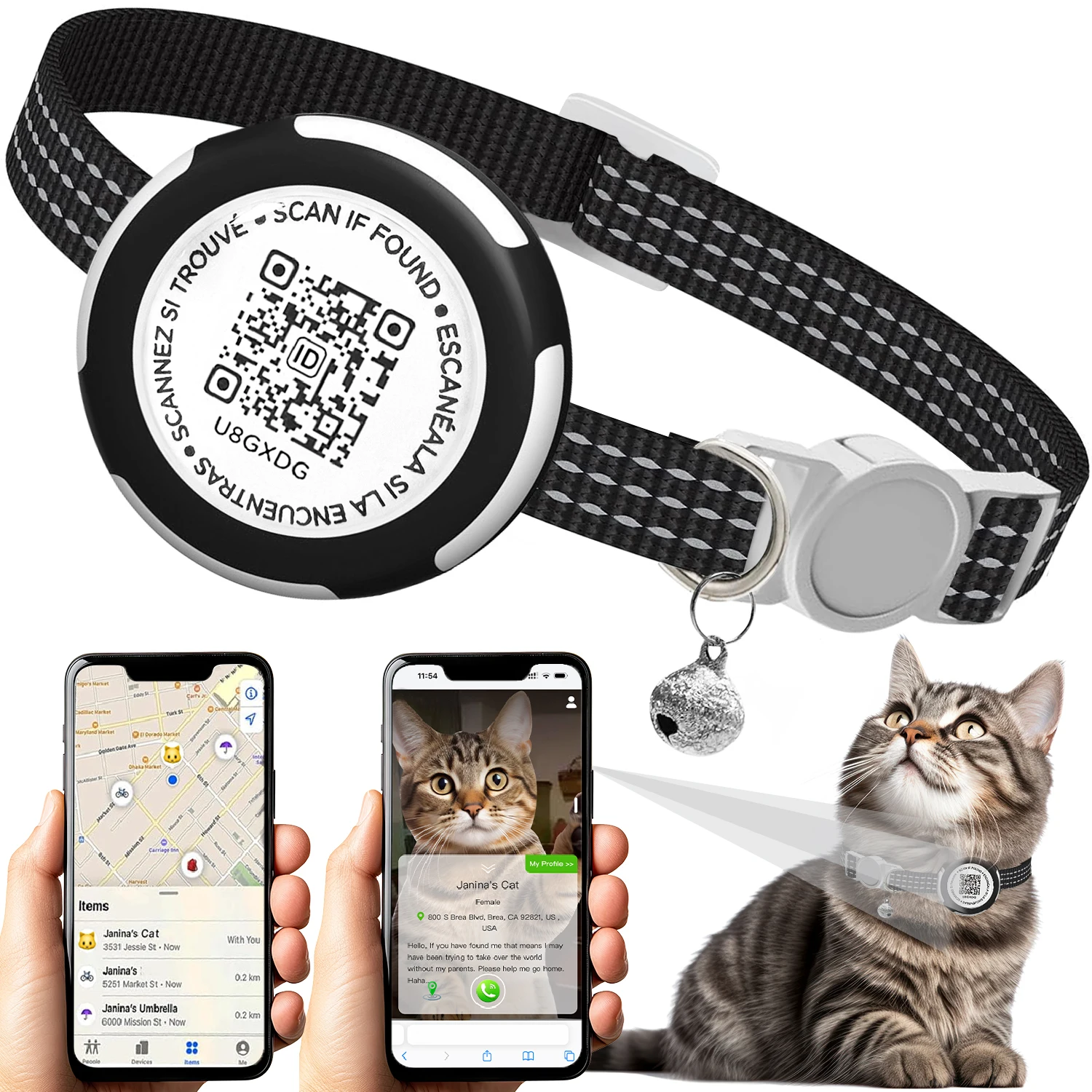 for Apple Airtag GPS Cat Collar with Airtag Holder and QR ID Tag Reflective Kitten Collar for Cats Gatos Puppy Air Tag Cats