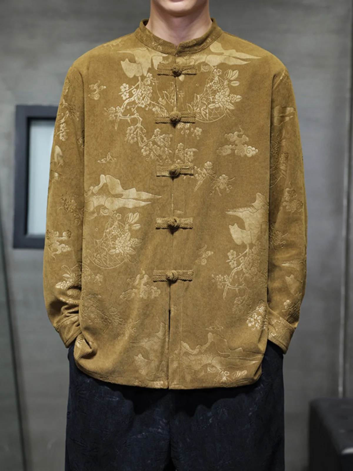 

New 2024 Men's Long Sve Corduroy irt Chinese Sle Buttoned Tang Suit Modified Hanfu Faionable Autumn Wear Loose Fit