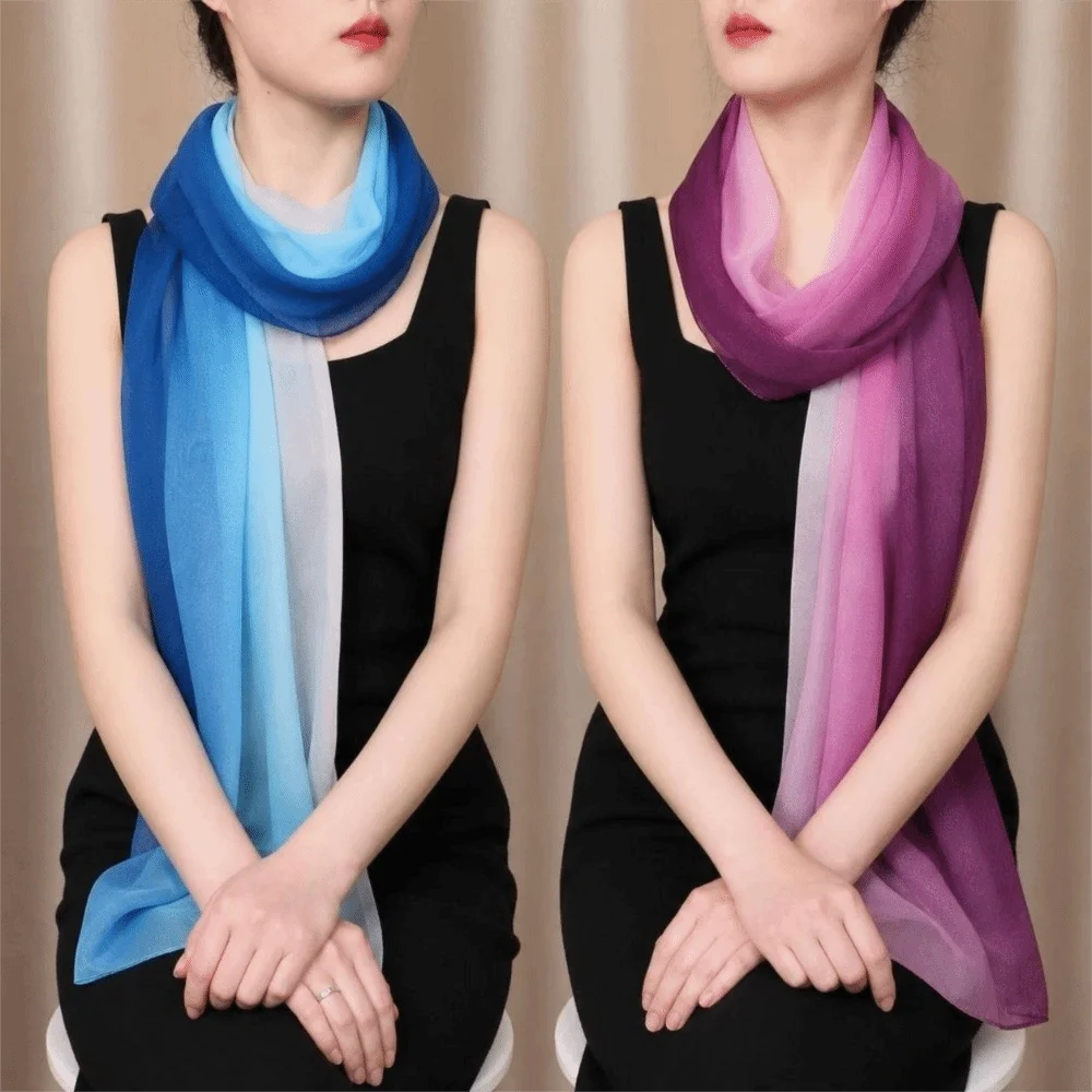 Chic Gradient Color Simulation Silk Scarf 50*160CM Thin Shawl Hijab Silky Touch Sun Protection Evening Shawl for Women