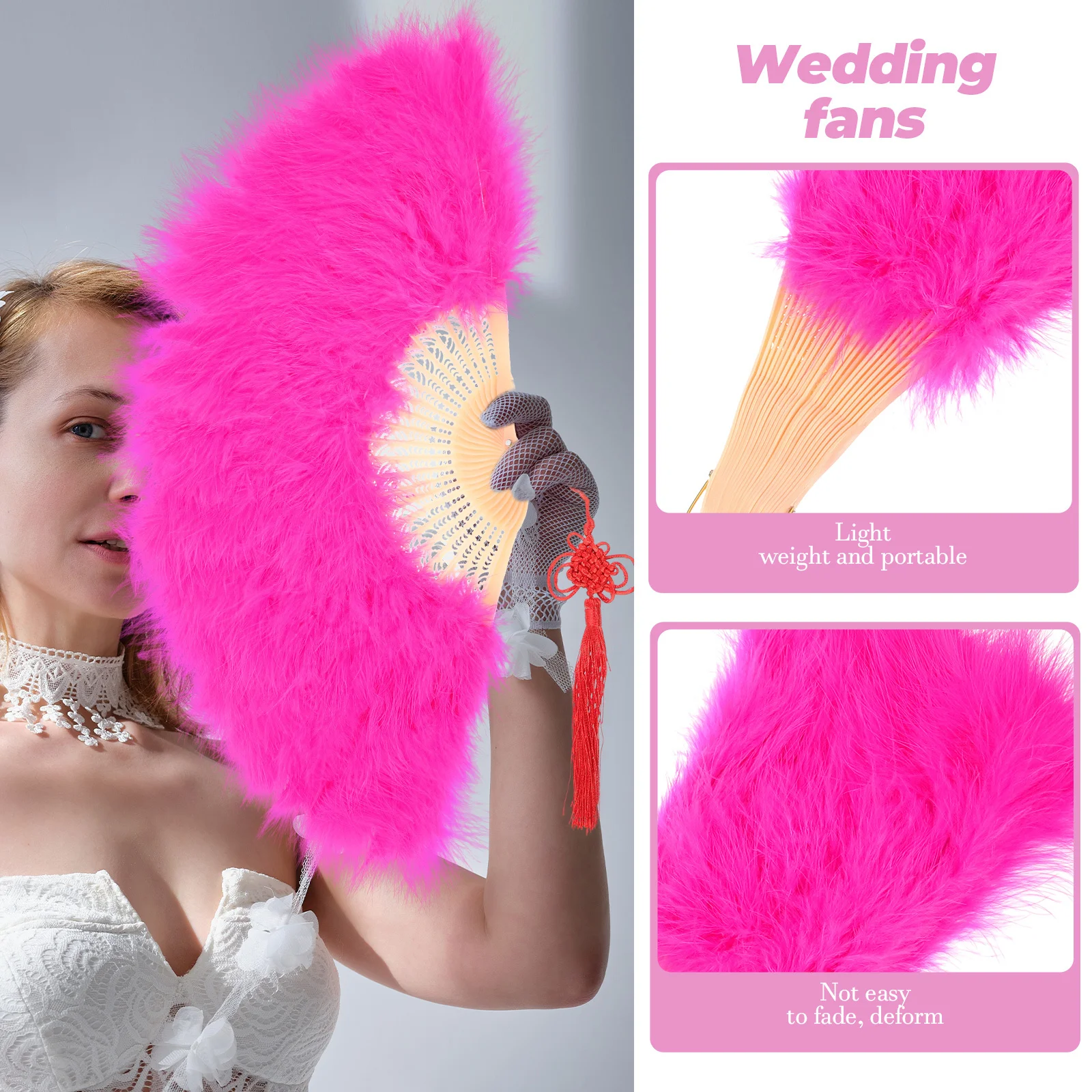 

1 Piece Elegant Hand Fan for Women Bridal Wedding Decorative Plume Fan Portable Stage Performance Prop Accessory