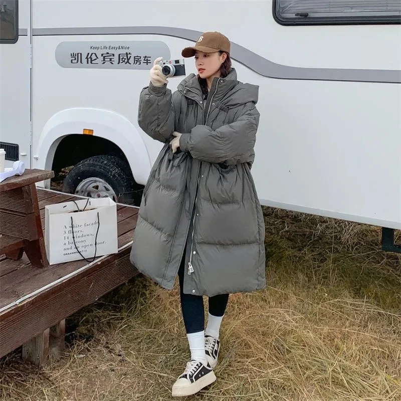 

Зимняя куртка-пуховик Parker с капюшоном для женщин, свободное пальто-пуховик большого размера с толстыми теплыми карманами, женское длинное пальто, верхняя одежда