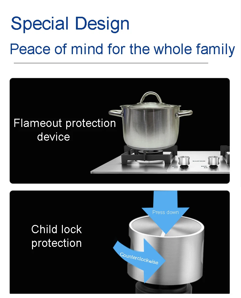 موقد غاز مزدوج الموقد - موقد منزلي مدمج مع غطاء حريق نحاسي، موفر للطاقة للمطابخ الحديثة