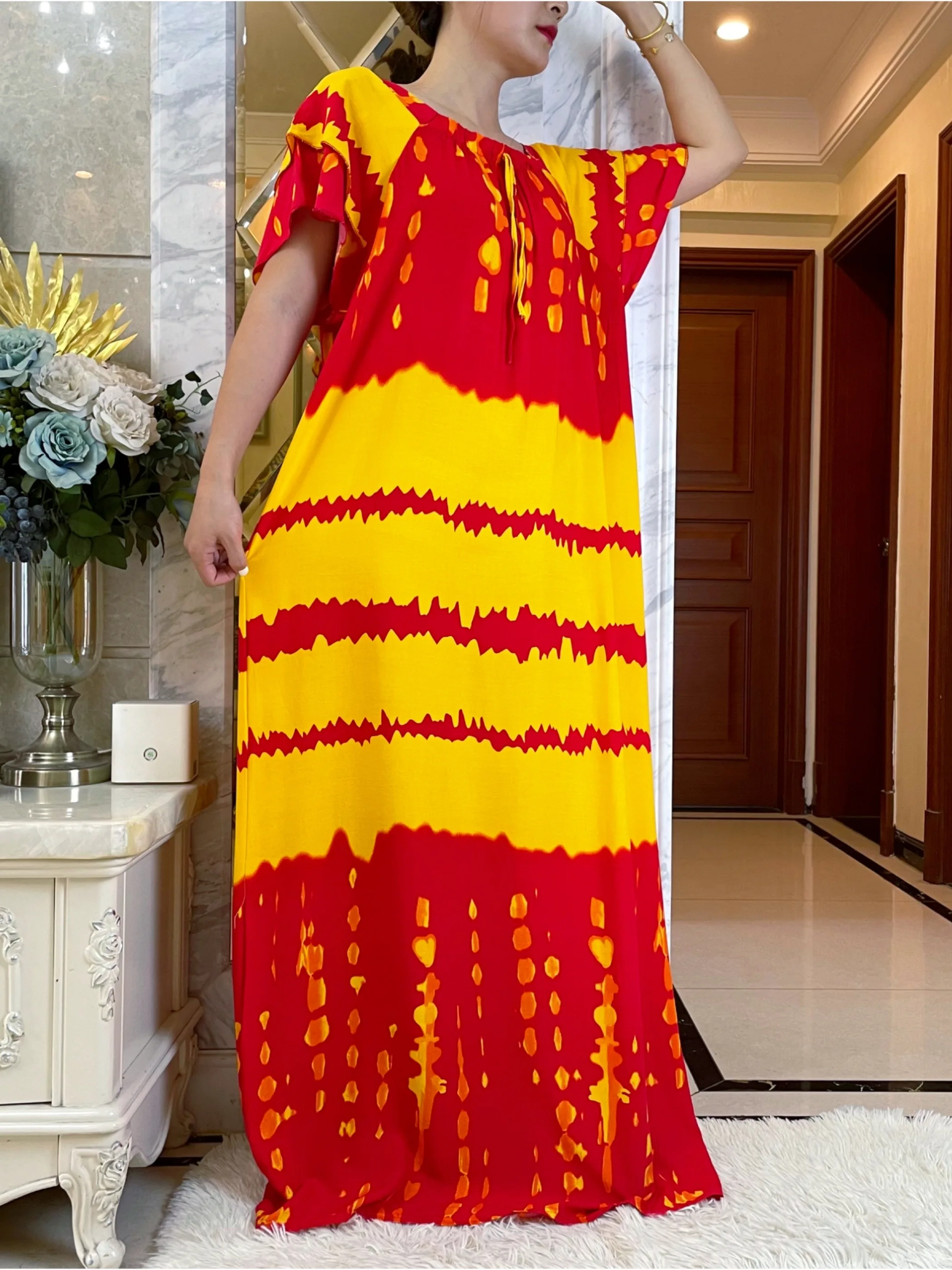 Summer FashionShort Sleeve Dress African Dashiki Floral Printing Solid Cotton Loose Caftan Lady Maxi Casual Dresses Vestidos