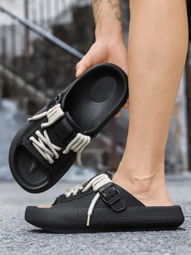 Mens Platform Non Slip Strap Sandals Cushion Open Toe Trendy Summer Outdoor Slippers