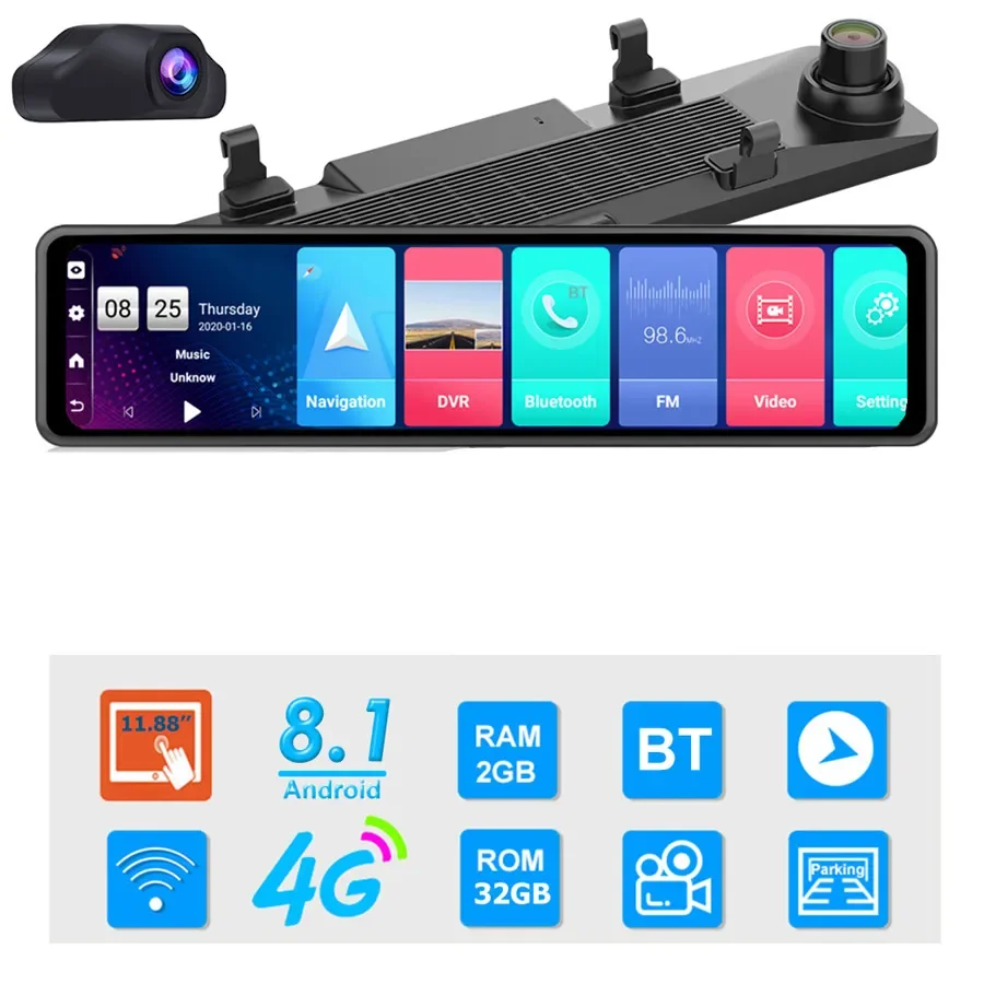 4G Dash Cam 12 Inch Car black box Rearview Mirror ADAS Android 8.1 FHD Auto Recorder GPS Navigation Dash Camera Auto Electronics